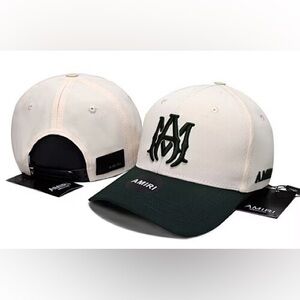 AMIRI Cream and Green Logo Cap